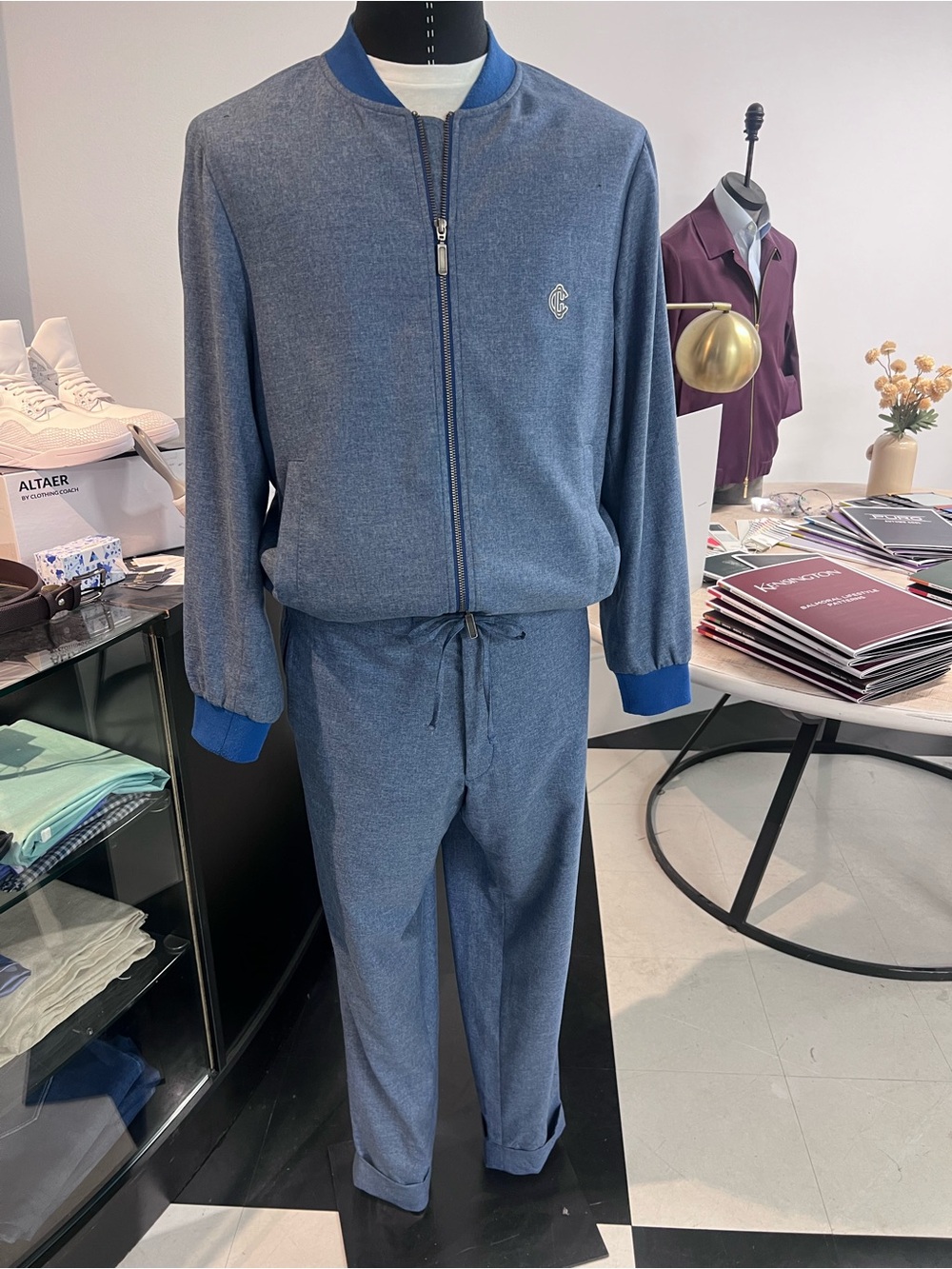 Men's Blue Zip-Front custom Track Suit Set with Contrast Cuffs